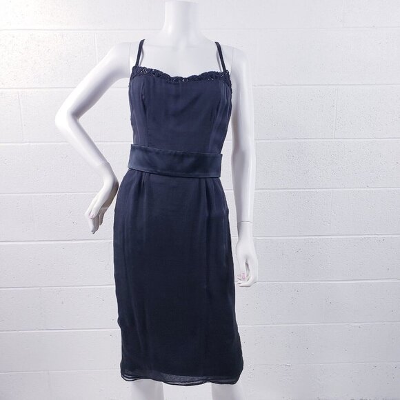 Dolce Gabbana Black Silk Cocktail Dress Knee Length Sleeveless Lace Trim Medium - Picture 1 of 9